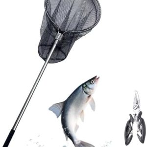 Heavy Duty Landing Net. Extendable Aluminum Telescoping Fishing Net with Fishing Pliers.Extends to 70-102 in & Net Depth 37in