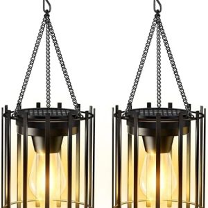 KOOPER Solar Lanterns Outdoor Waterproof, 14.56″ Upgraded Bright Hanging Solar Lights Outdoor Lanterns Decorative, Auto ON/Off Metal Hanging Lantern Lights for Pathway Yard Patio Garden Decor 2 Pack